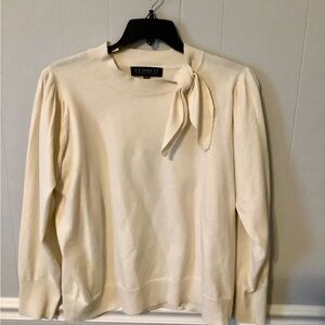 Eloquii Ivory Knit Top with Bow Accent